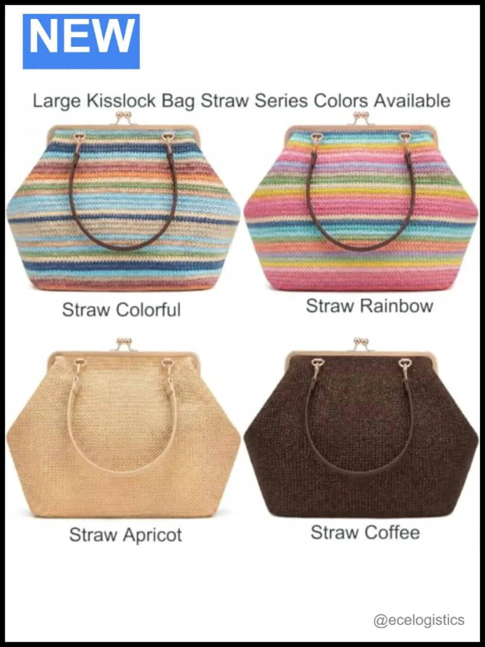 Kiss Lock Tote Handbag Underarm Shoulder Bag Clutch Purse Straw